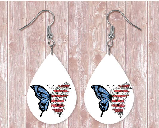 Flag Butterfly Teardrop Earring