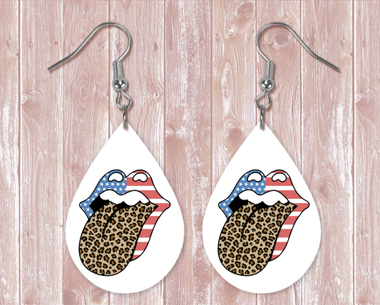 Retro Patriotic Lips Teardrop Earring