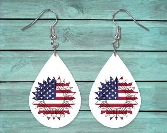 USA Flag Sunflower Teardrop Earring