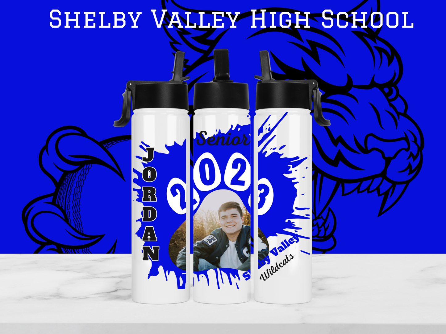 SVHS Class of 2023 Personalized Photo Paw Print Sports Bottle - Proud Mom/Dad/Mawaw/Papaw/Custom personalization available