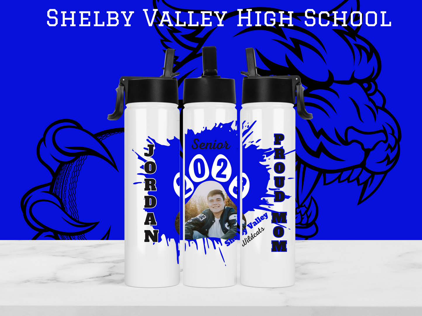 SVHS Class of 2023 Personalized Photo Paw Print Sports Bottle - Proud Mom/Dad/Mawaw/Papaw/Custom personalization available