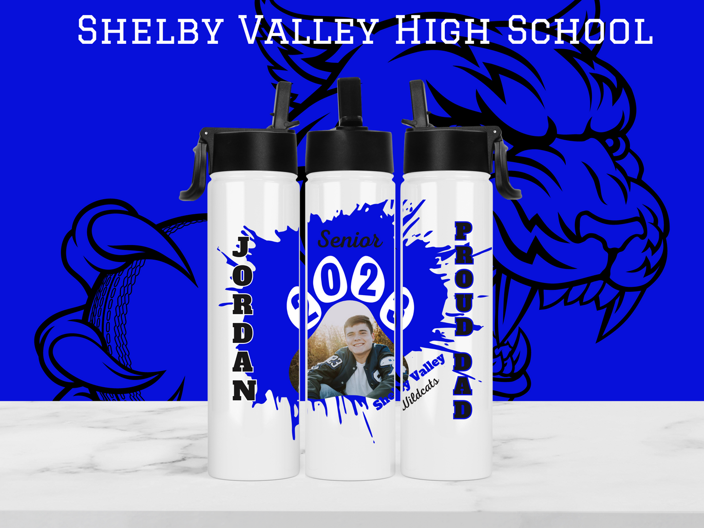 SVHS Class of 2023 Personalized Photo Paw Print Sports Bottle - Proud Mom/Dad/Mawaw/Papaw/Custom personalization available