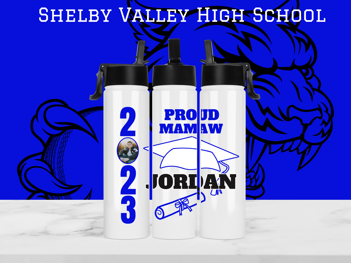 SVHS Class of 2023 Personalized Photo Graduate Sports Bottle - Proud Mom/Dad/Mawaw/Papaw/Custom personalization available