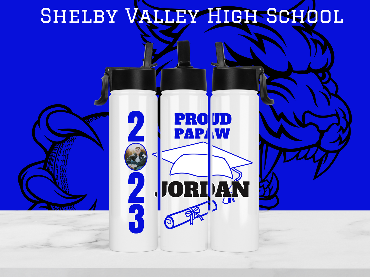 SVHS Class of 2023 Personalized Photo Graduate Sports Bottle - Proud Mom/Dad/Mawaw/Papaw/Custom personalization available