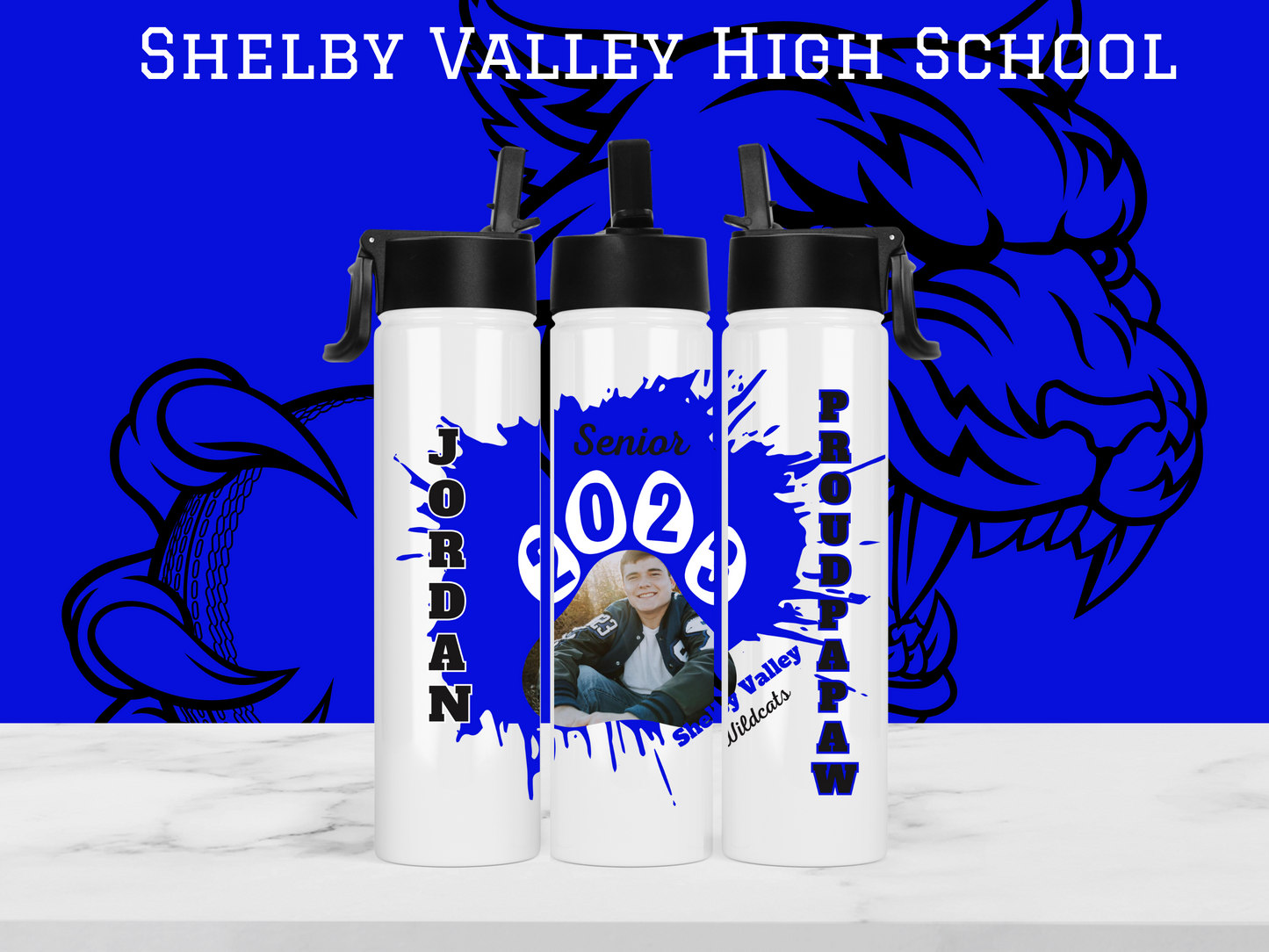 SVHS Class of 2023 Personalized Photo Paw Print Sports Bottle - Proud Mom/Dad/Mawaw/Papaw/Custom personalization available