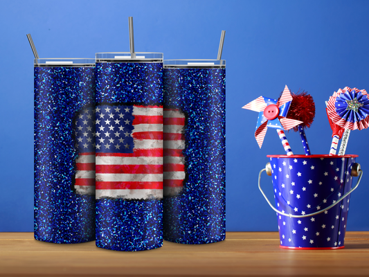 USA Flag - Blue Glitter 20oz Tumbler