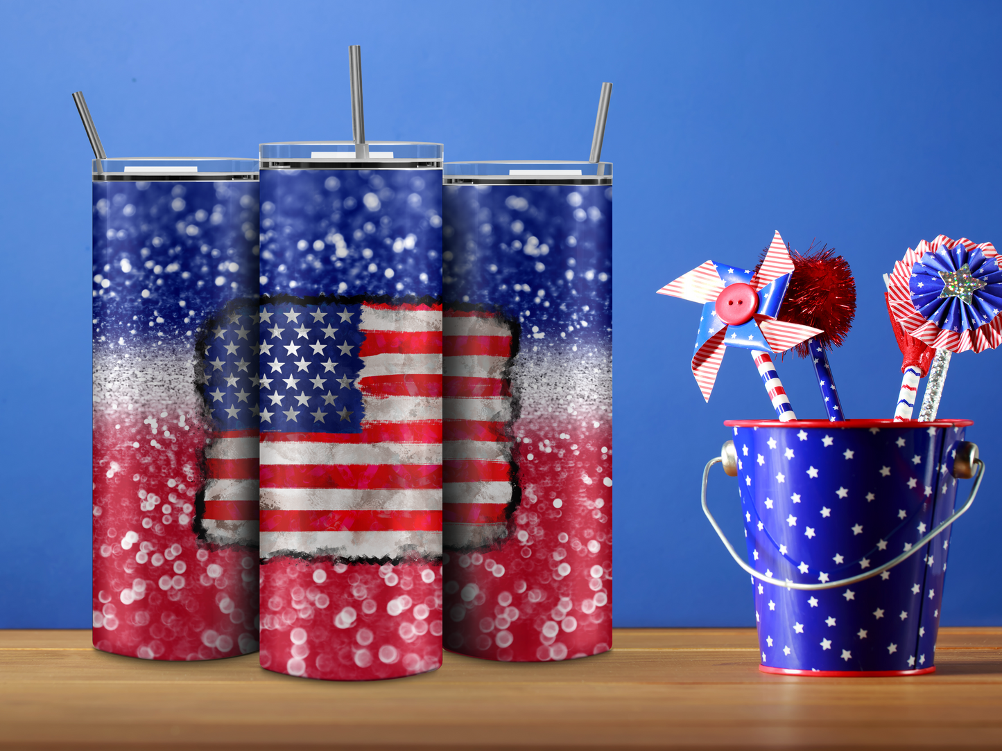 USA Flag - Red White and Blue Glitter 20oz Tumbler